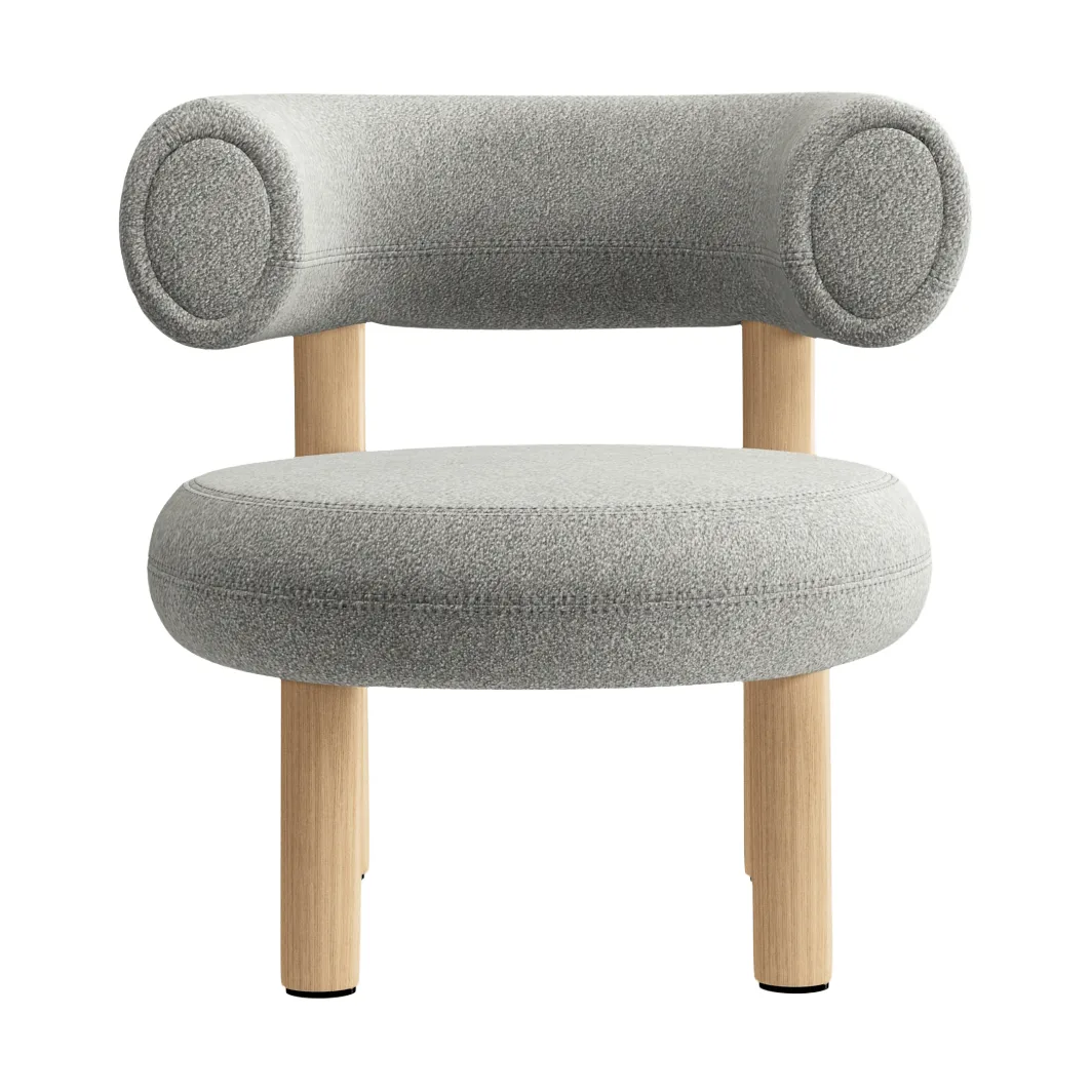 Poltrona Fat loungestol, Brushed natural wood & natural alpine boucle Tom Dixon