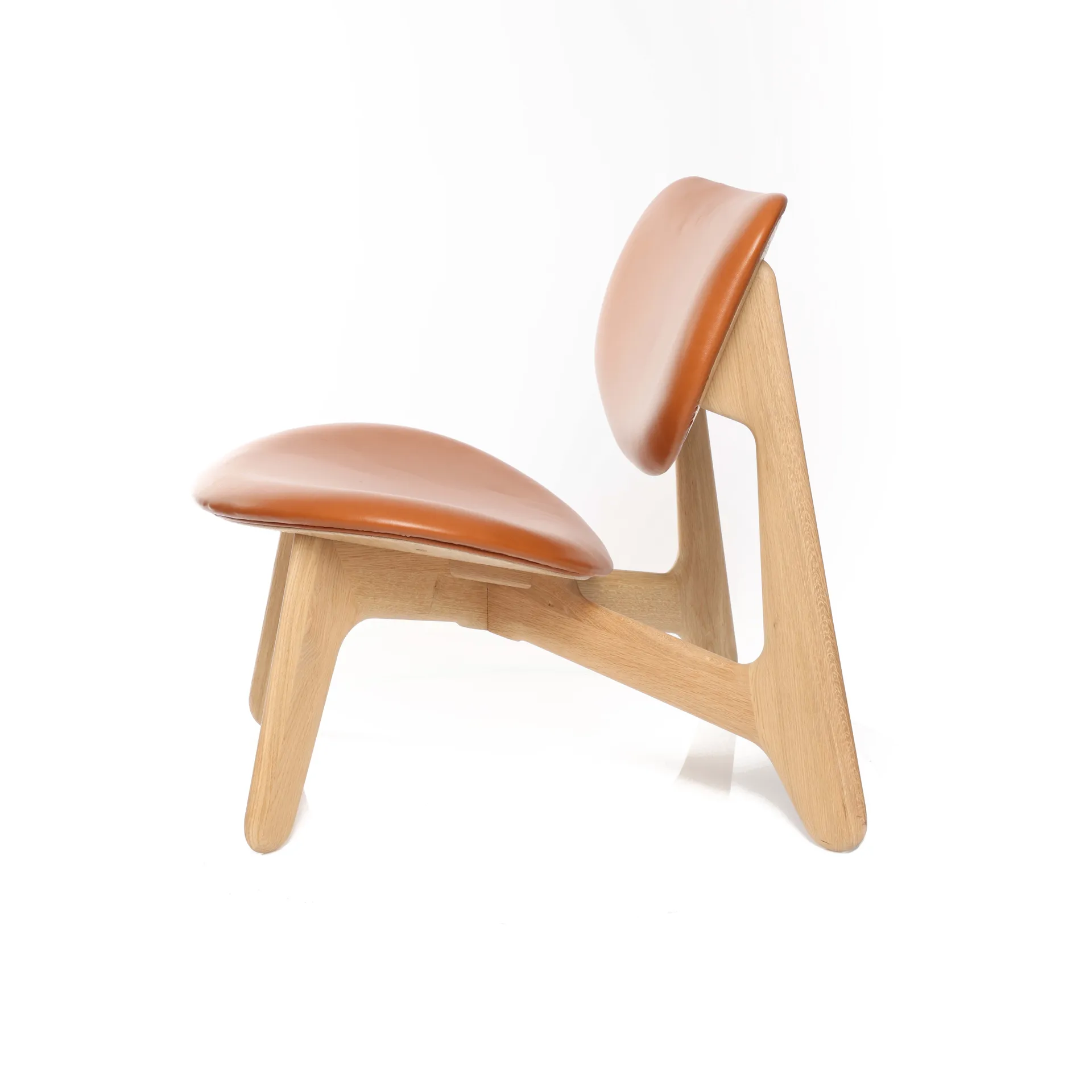 Poltrona lounge Slab con seduta rivestita, Rovere naturale-pelle cognac Tom Dixon