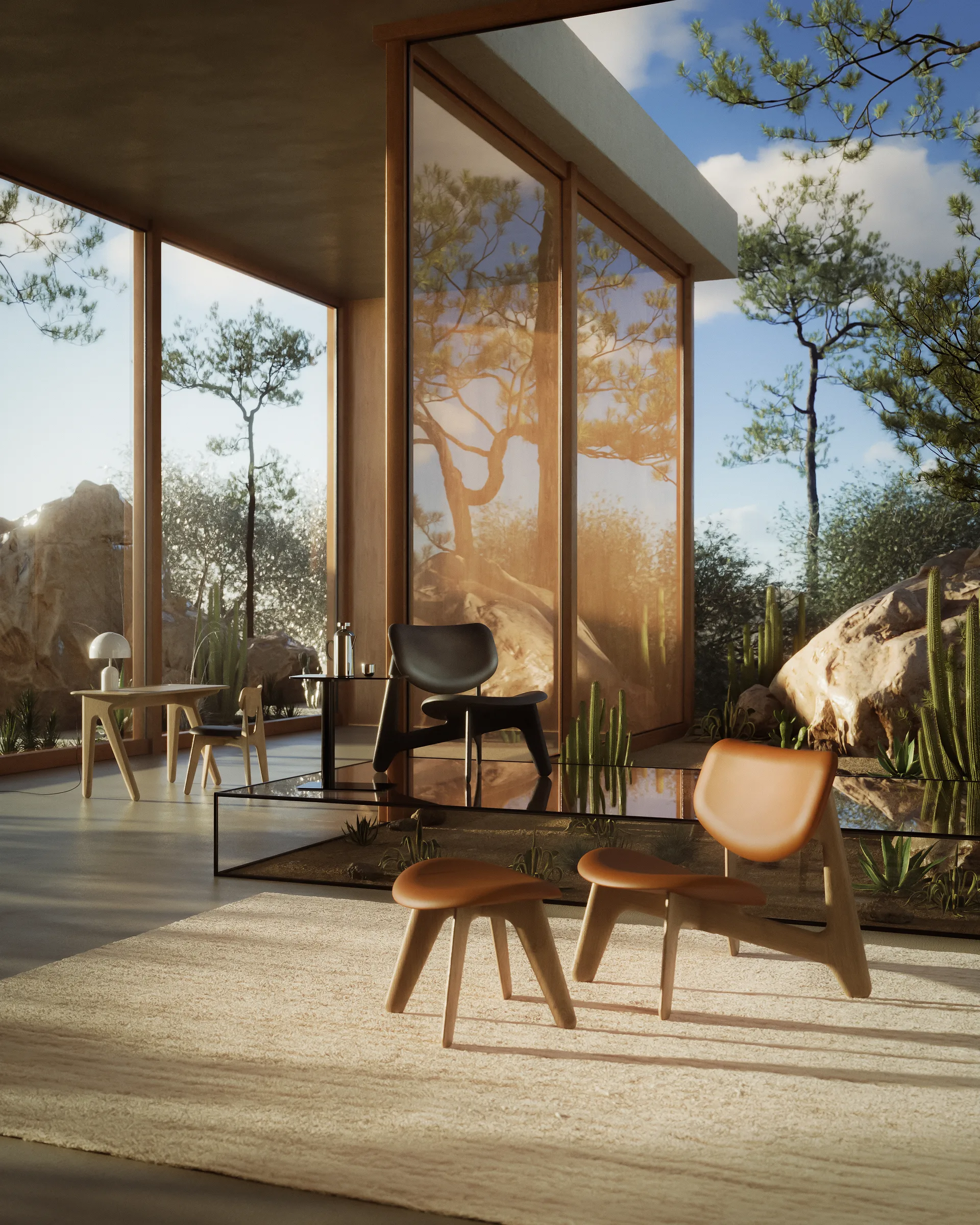 Poltrona lounge Slab con seduta rivestita, Rovere naturale-pelle cognac Tom Dixon