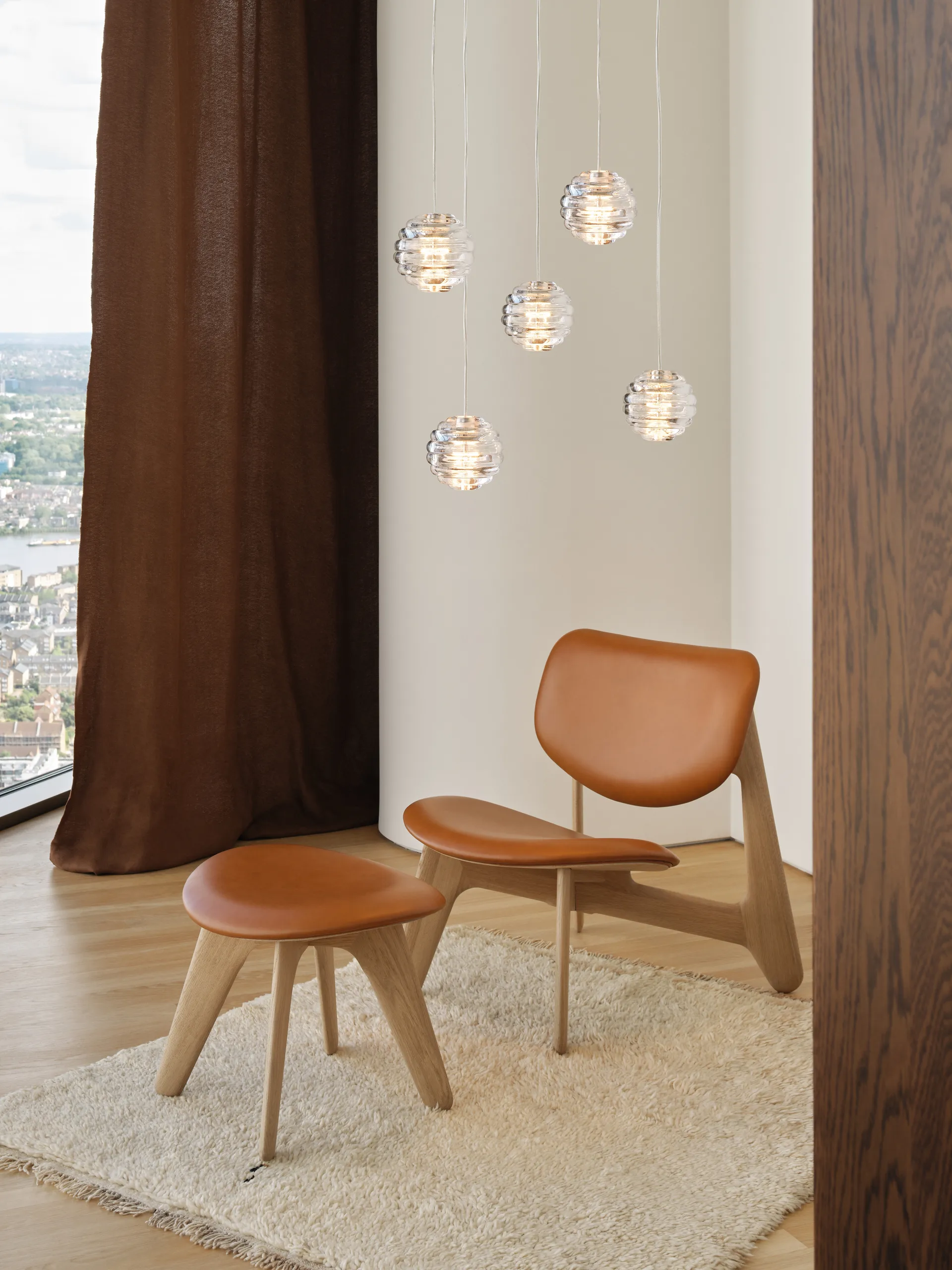 Poltrona lounge Slab con seduta rivestita, Rovere naturale-pelle cognac Tom Dixon