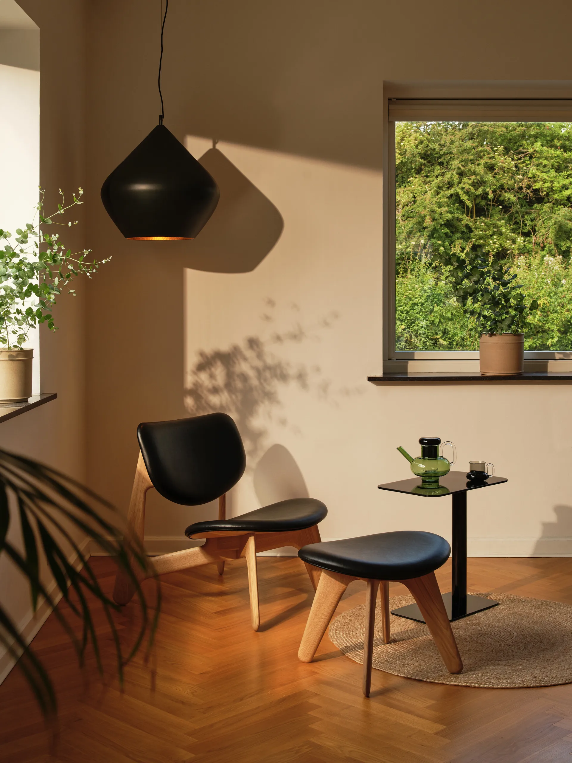 Poltrona lounge Slab con seduta rivestita, Rovere naturale-pelle nera Tom Dixon