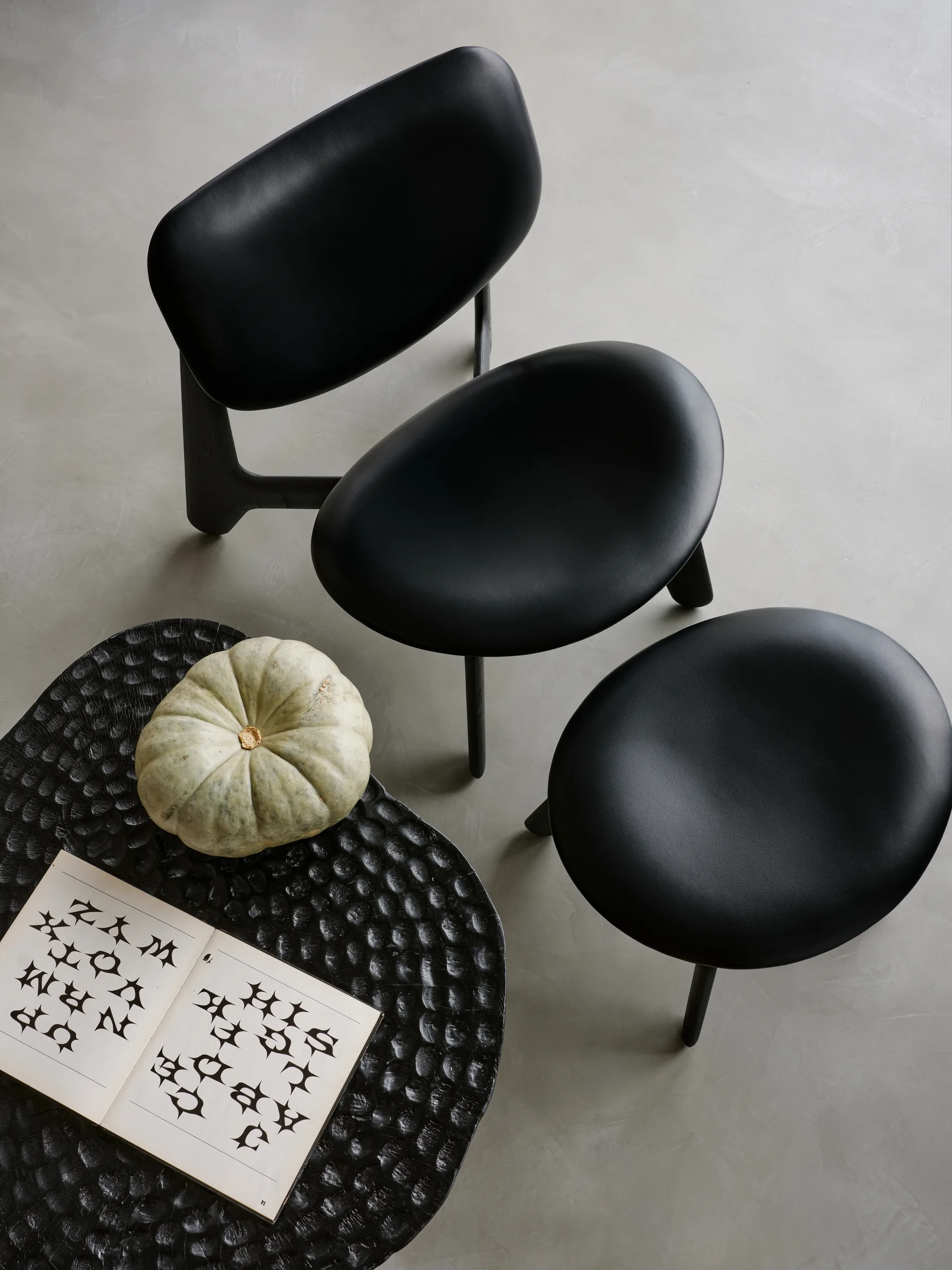 Pouf Slab 45x55 cm, Frassino nero-nero pelle Tom Dixon