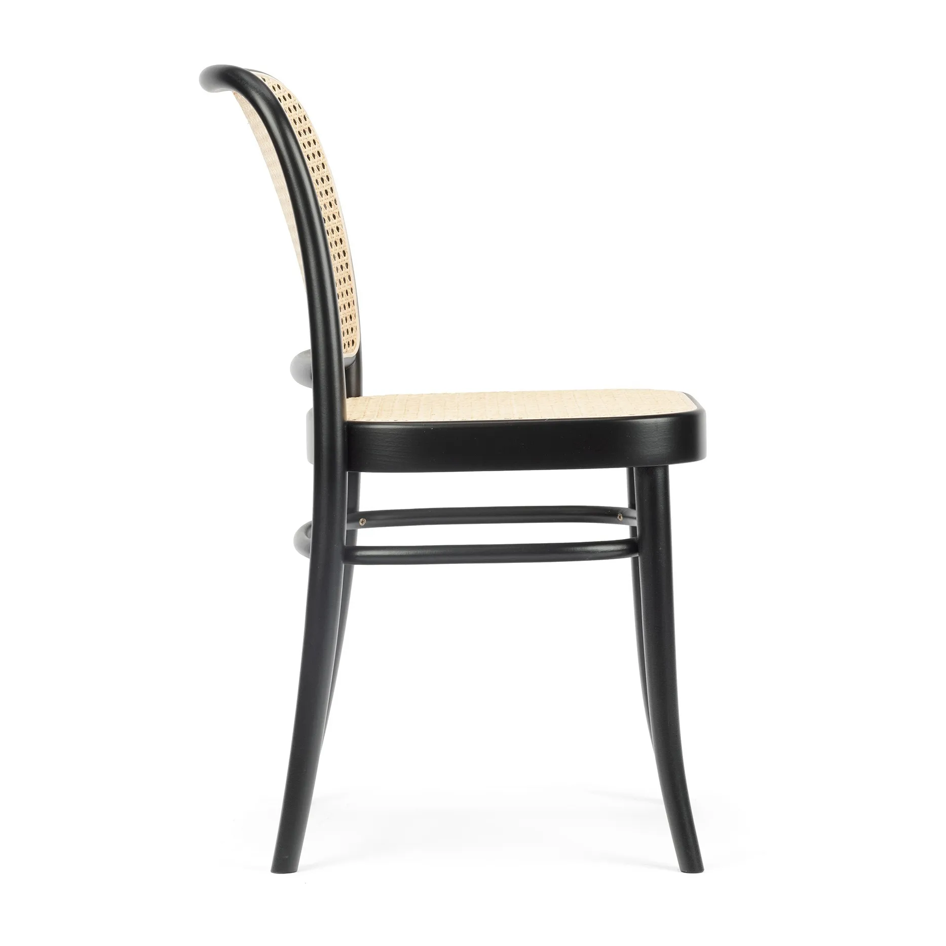 Sedia Ton nr. 811 con seduta in rattan, Mordente nero B123, nuovo rattan TON