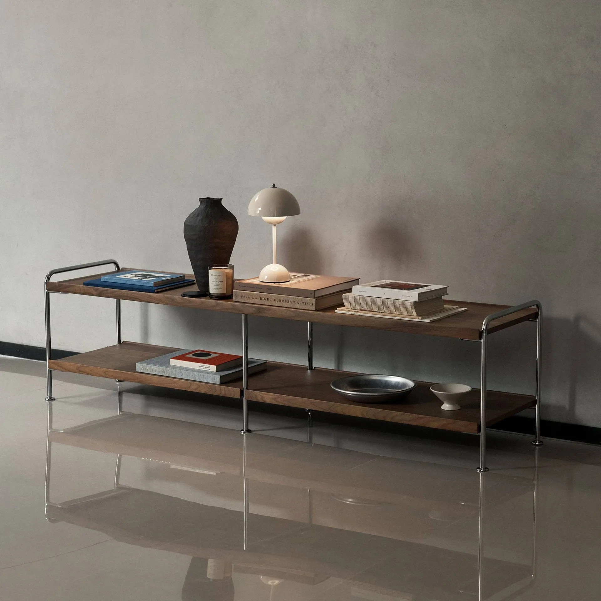 Alima NDS4 mensola console, Noce laccato-cromo, 162x42x38 cm &Tradition