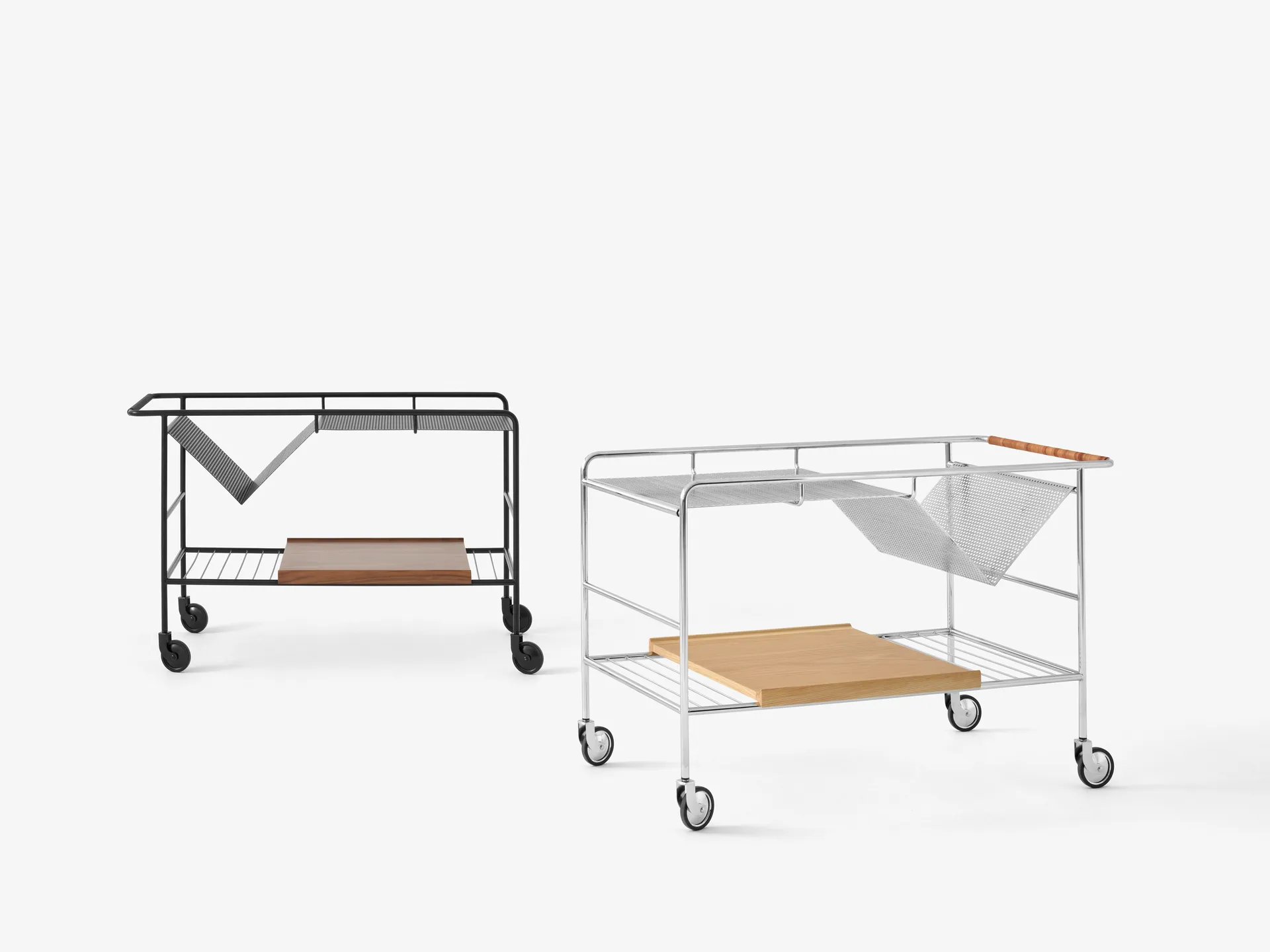 Carrello portaoggetti in noce laccato Alima, Cromo e noce laccato &Tradition