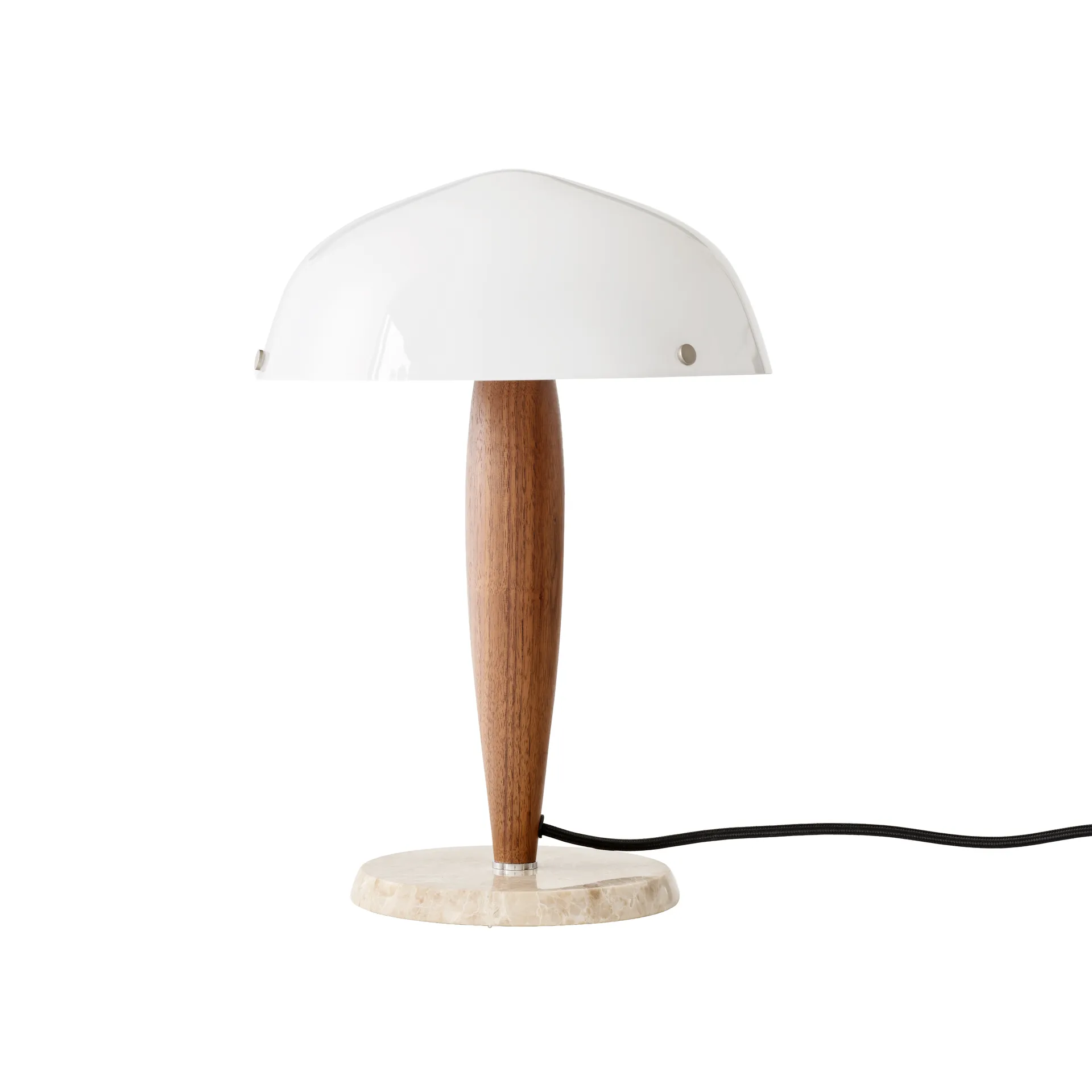 Lampada da tavolo Herman SHY3, walnut & cream marble, cavo in tessuto &Tradition