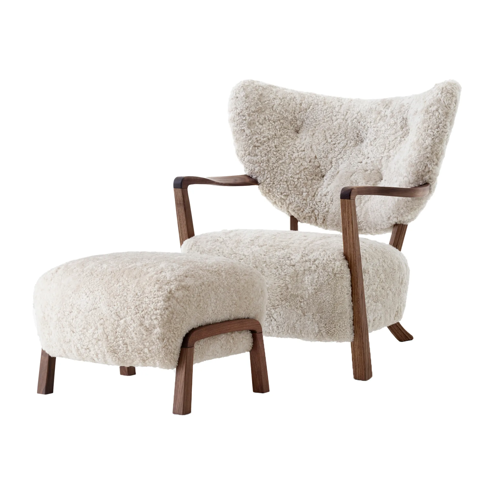 Poltrona ATD2 Wulff, poltrona completa di pouf ATD3, Noce oliato, Moonlight &Tradition