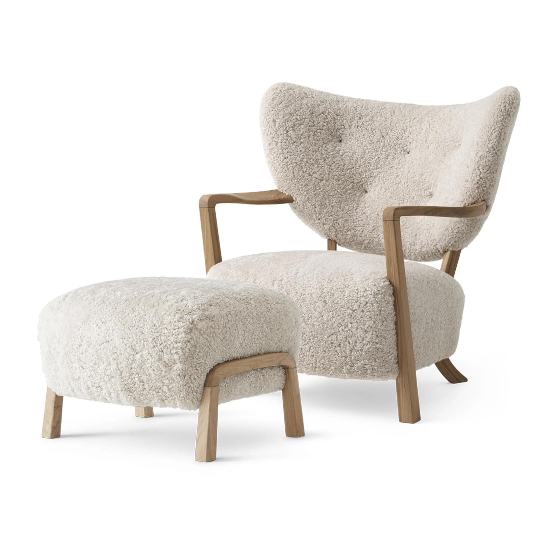 Poltrona ATD2 Wulff, poltrona completa di pouf ATD3, Rovere oliato, Moonlight &Tradition