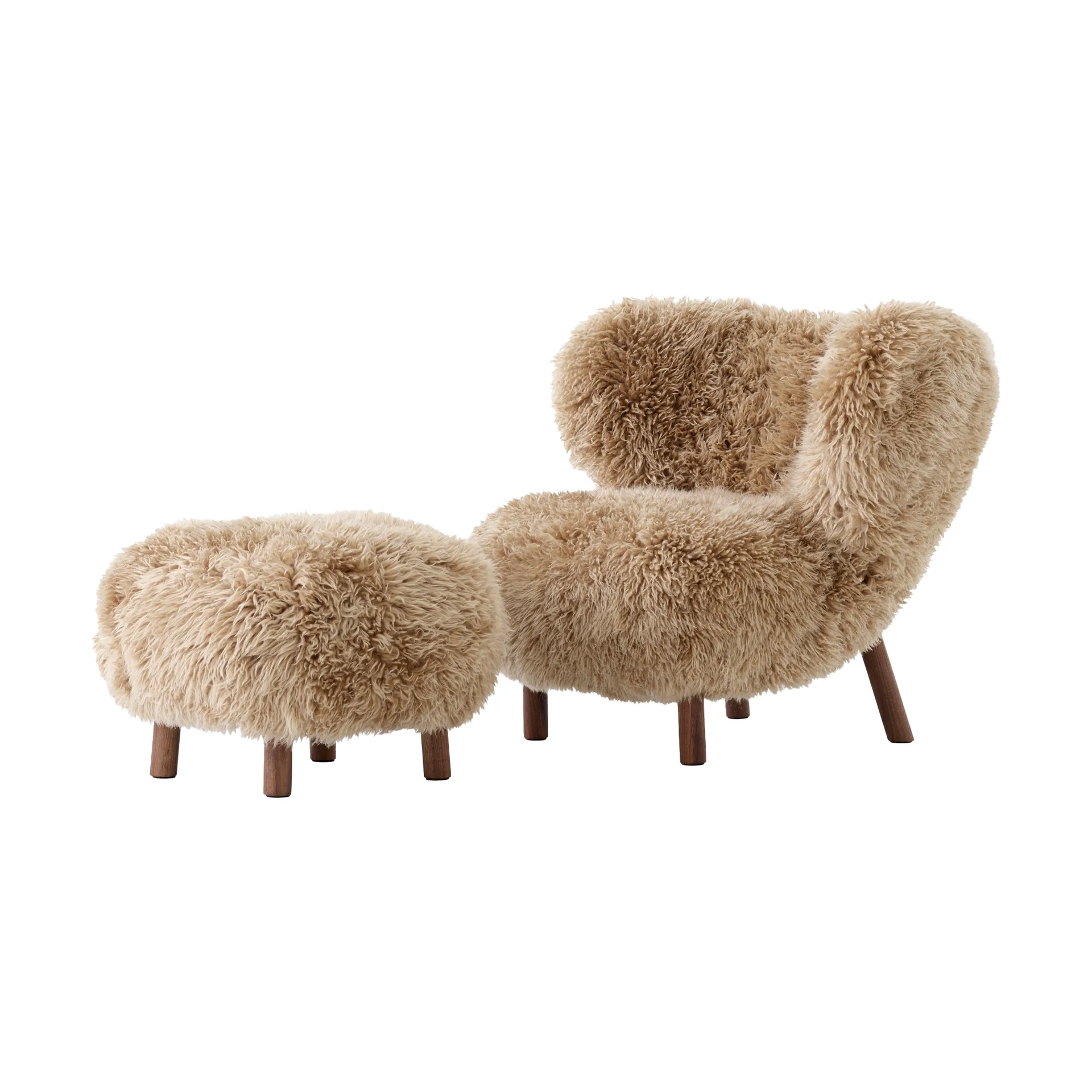 Poltrona Little Petra VB1 con pouf incluso ATD1, Noce oliata-Sheepskin honey &Tradition