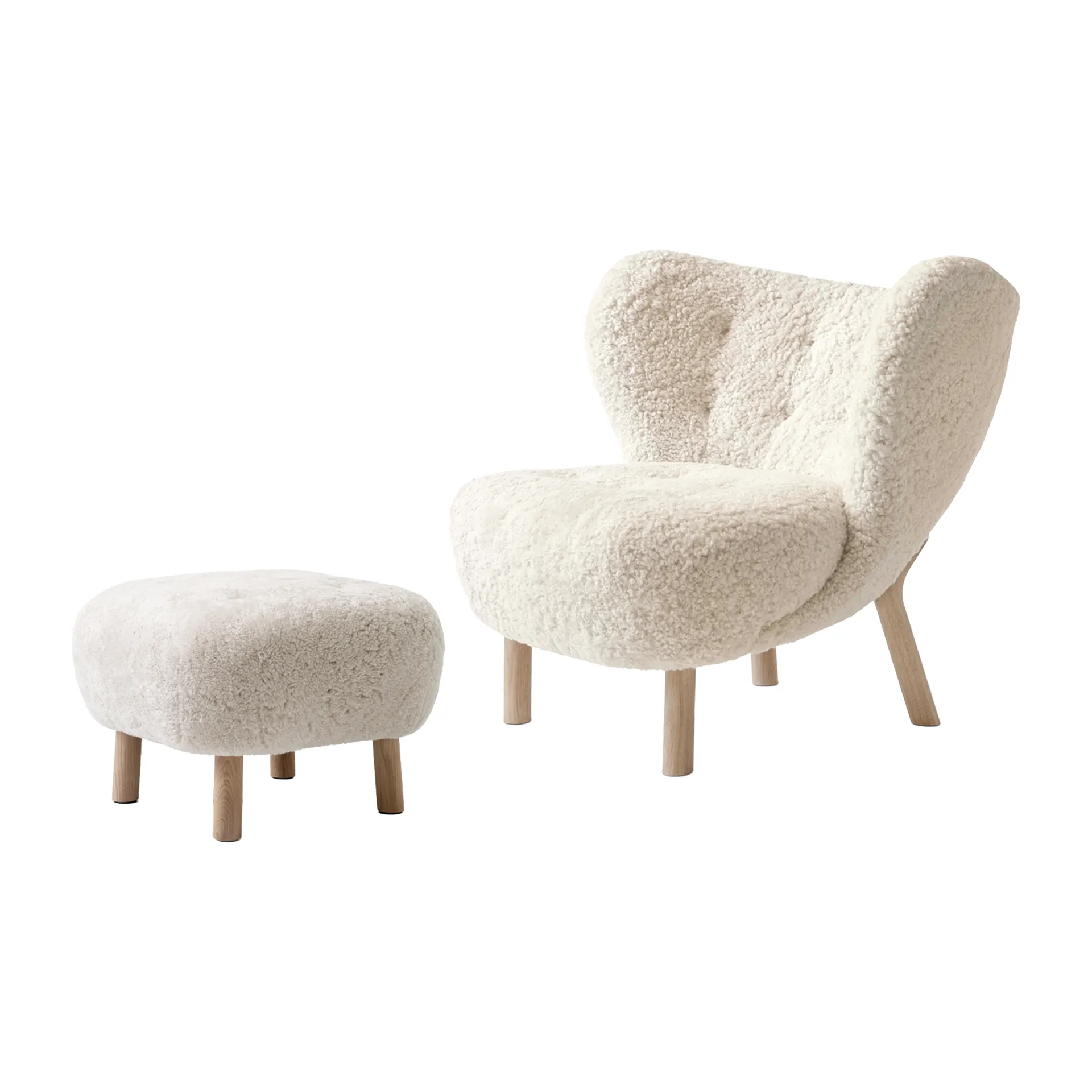 Poltrona Little Petra VB1 con pouf incluso ATD1, Rovere oliato bianco, Moonlight &Tradition