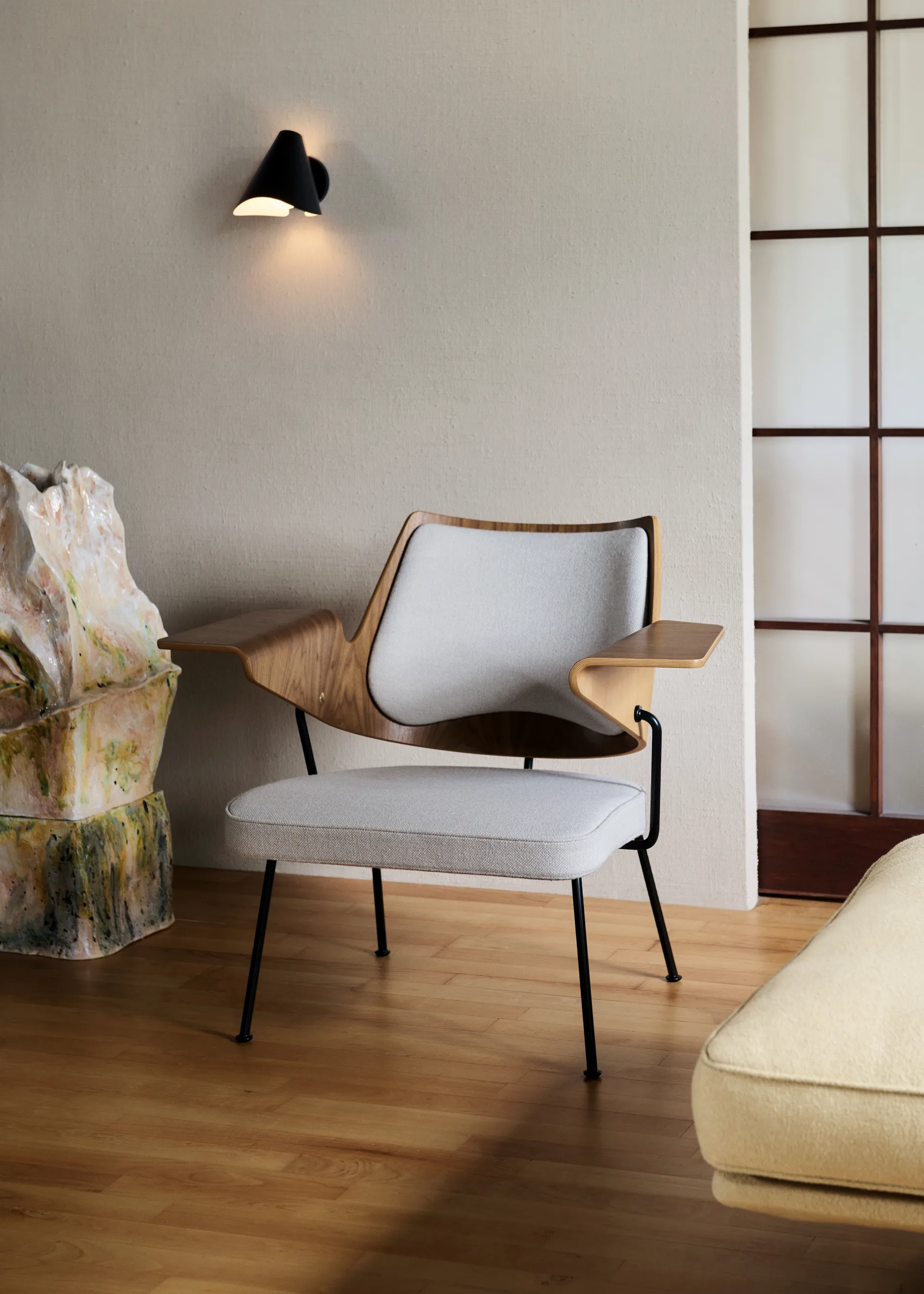 Sedia lounge RFH RD8, Noce-faggio-bianco sporco &Tradition