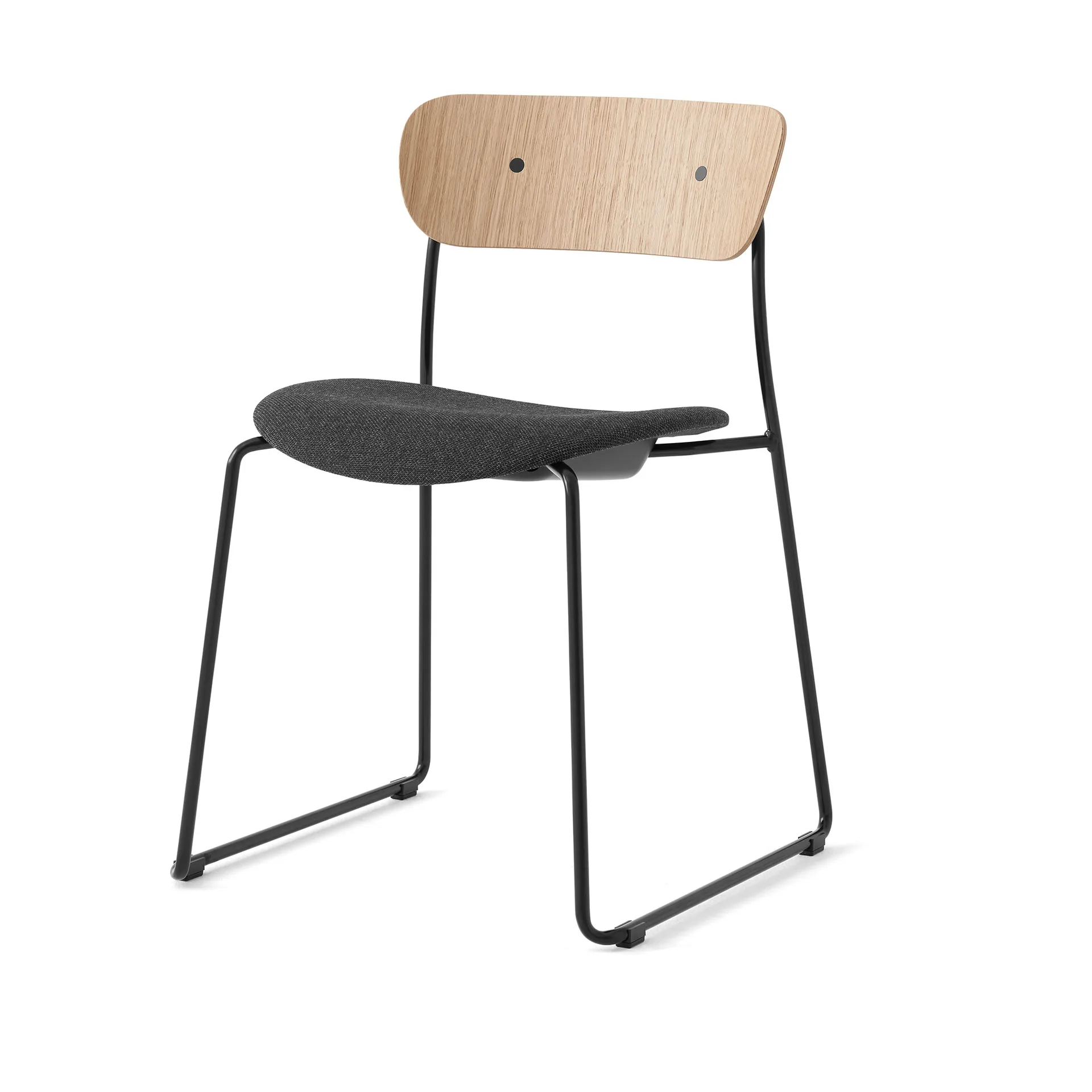 Sedia Pavilion AV52 con seduta imbottita, Black-Re-wool 0198 &Tradition