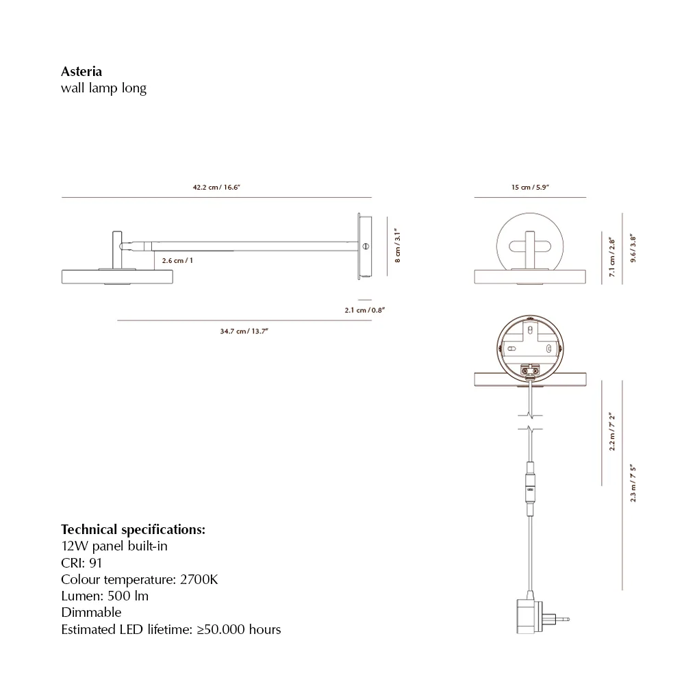Lampada da parete Asteria Wall, Long, Nuance rose-chrome Umage