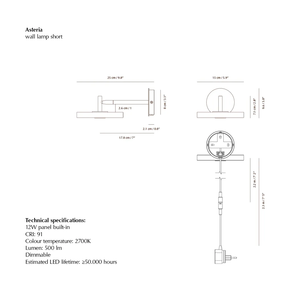 Lampada da parete Asteria Wall, Short, Pearl white-chrome Umage