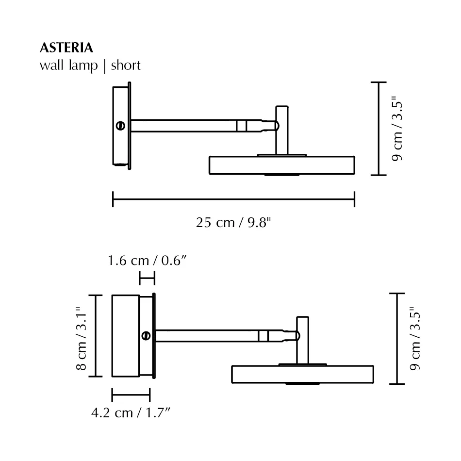 Lampada da parete Asteria Wall, Short, Polished steel Umage