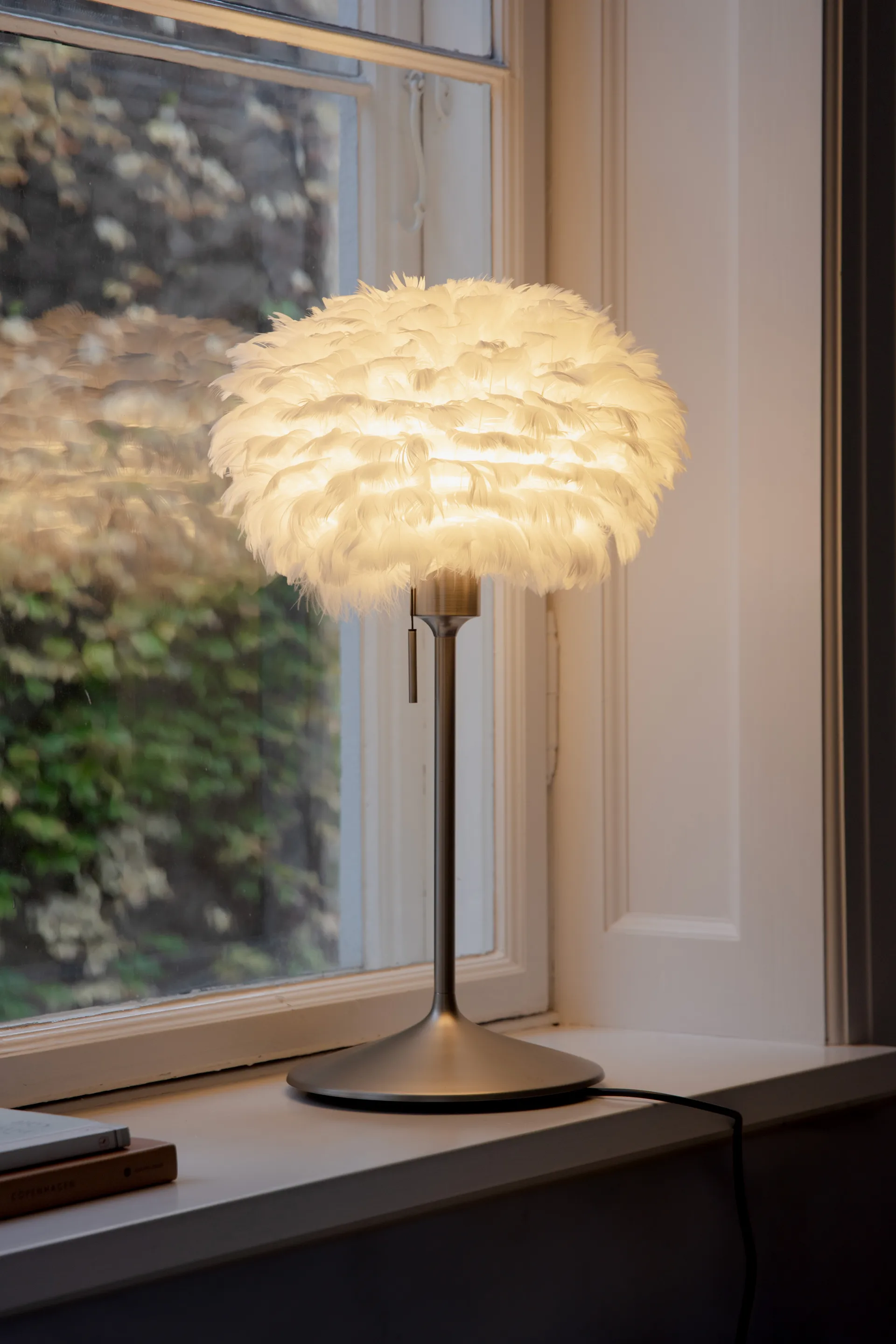 Lampada da tavolo Eos mini, Bianco-Acciaio spazzolato Umage