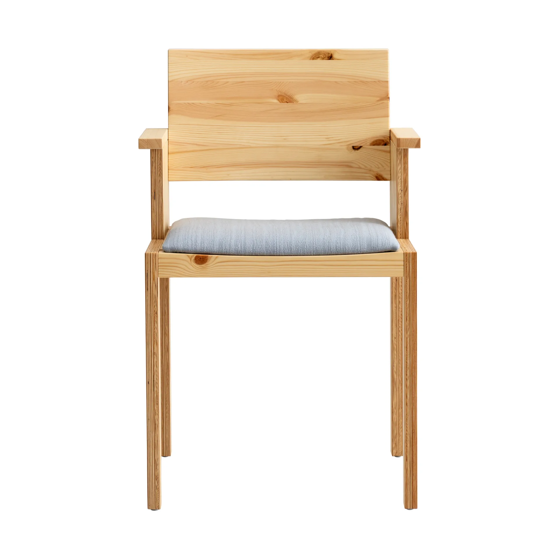 016 Maasto Dining Armchair sedia con braccioli, Pino oliato opaco, seduta imbottita grigio Vaarnii