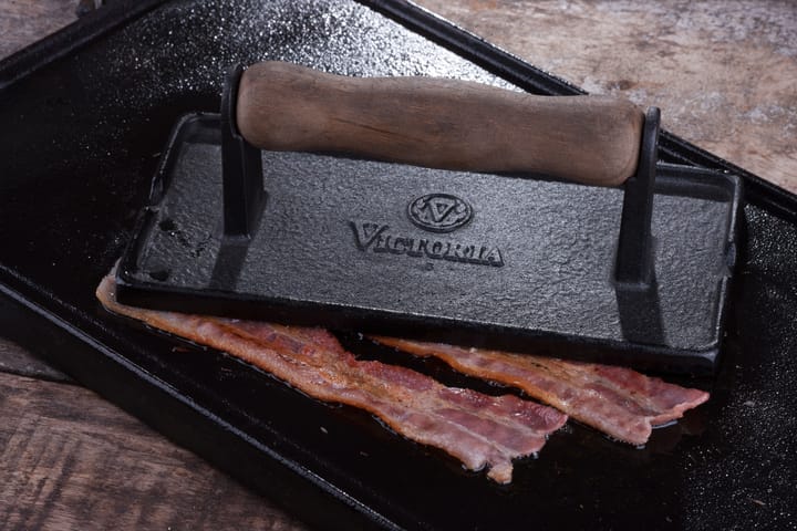 Pressa per bacon e barbecue in ghisa con manico in legno, 21x11 cm Victoria