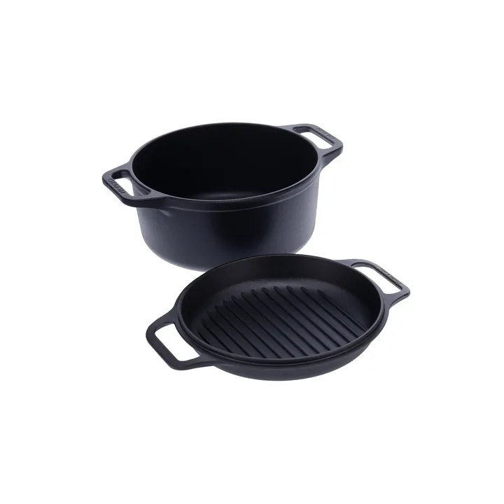 Set pentola e padella in ghisa Combo Cooker 2 pezzi - Nero - Victoria