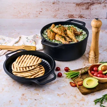 Set pentola e padella in ghisa Combo Cooker 2 pezzi - Nero - Victoria