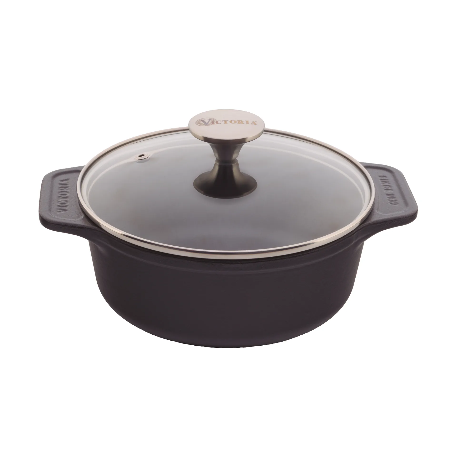 Victoria pentola in ghisa con coperchio in vetro pre-seasoned, 1,9 L Victoria
