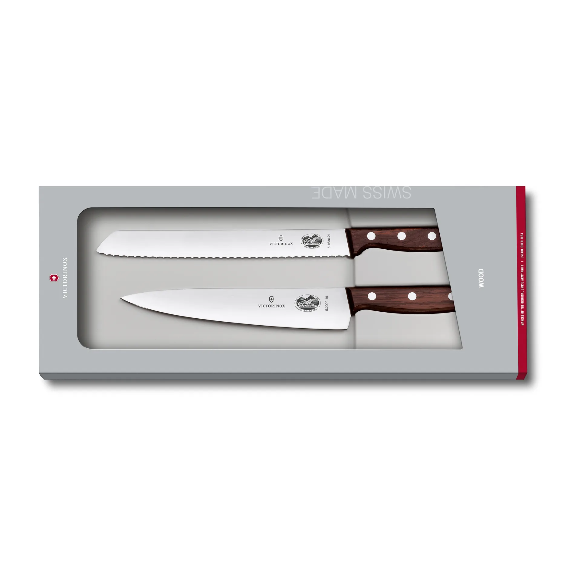 Set coltello da pane e coltello in legno, Acciaio inossidabile-acero Victorinox