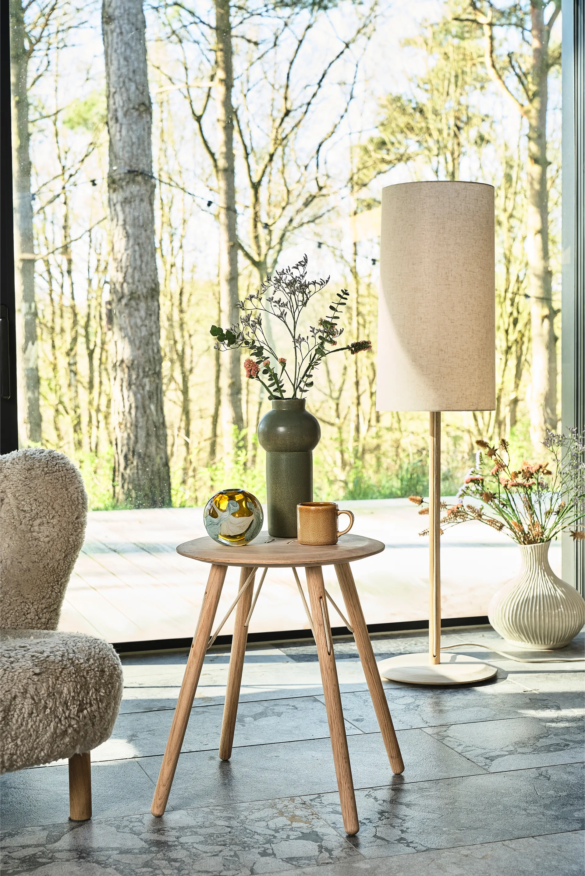 Barv sgabello rotondo 45xØ37,7 cm, Rovere massiccio non trattato Villa Collection