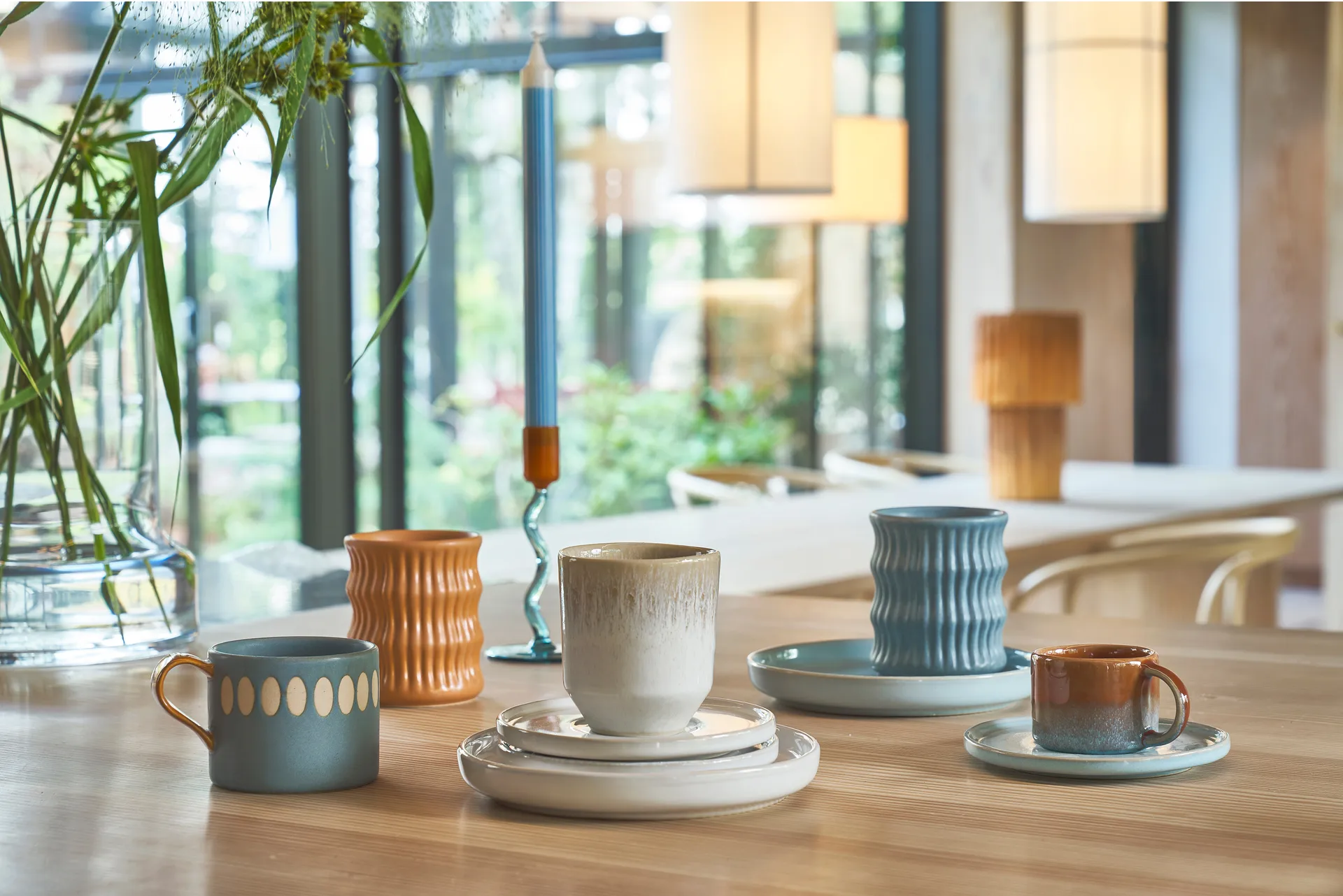 Tazza Styles con motivo rigato 30 cl confezione da 2, Blu Villa Collection