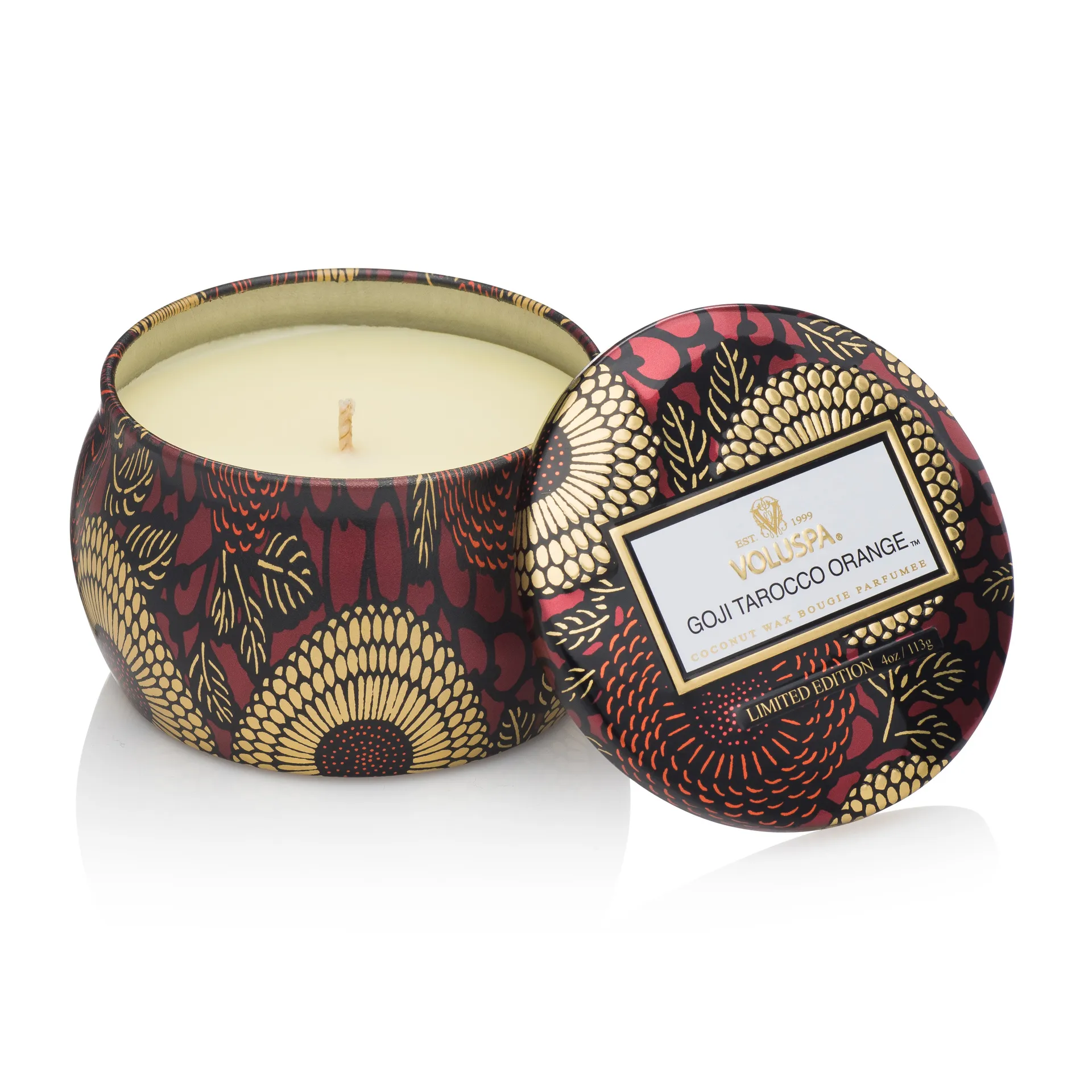 Candela decorativa in latta 25 ore, Goji & tarocco orange Voluspa
