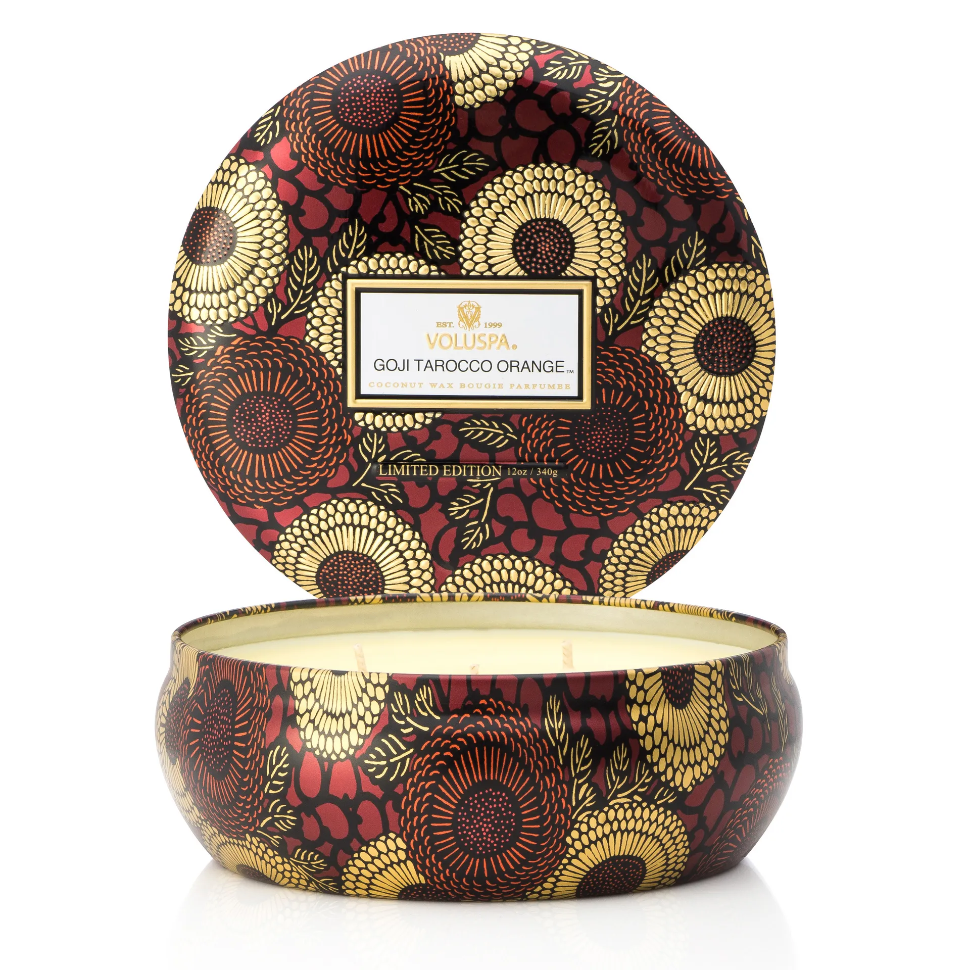 Candela in latta 3 stoppini 60 ore, Goji & tarocco orange Voluspa