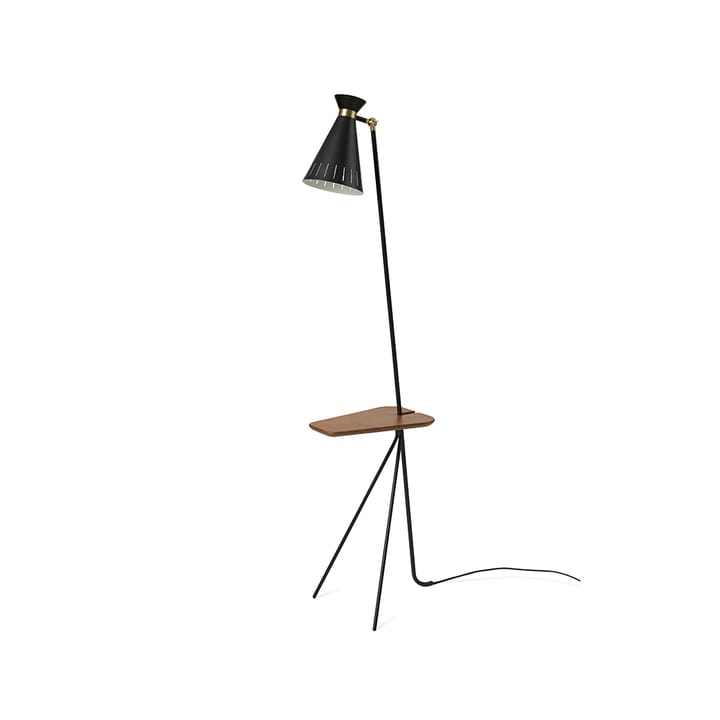 Lampada da pavimento Cone - black noir, tavolo in teak, dettagli in ottone - Warm Nordic