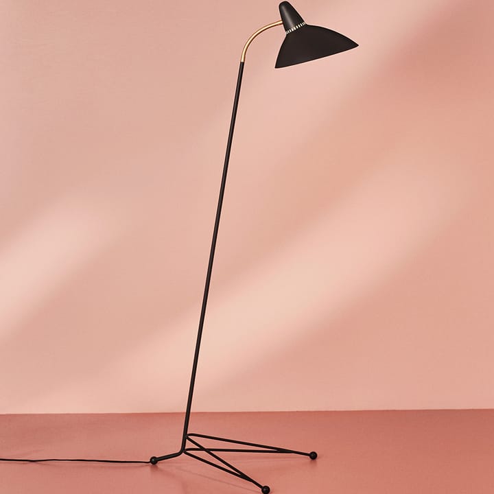 Lampada da pavimento Lightsome, azzurro, dettagli in ottone Warm Nordic
