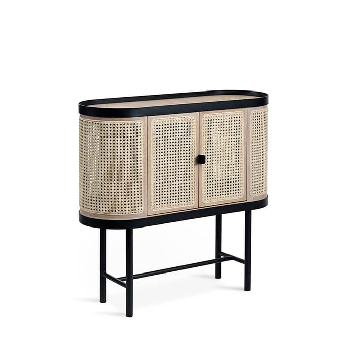 Mobile bar Be My Guest - legno di rattan, rovere oliato chiaro, base in acciaio nero - Warm Nordic