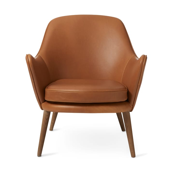 Sedia da salotto Dwell, Silk 250 color cammello, gambe in rovere affumicato Warm Nordic