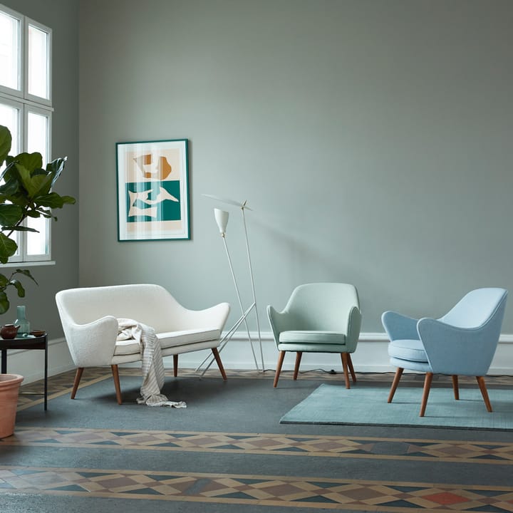 Sedia da salotto Dwell - tessuto merit 021 light cyan, gambe in rovere affumicato - Warm Nordic