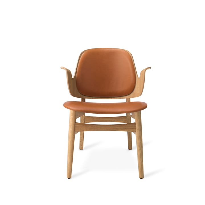 Sedia da salotto Gesture - Cuoio silk 250 cognac, base in rovere oliato bianco - Warm Nordic