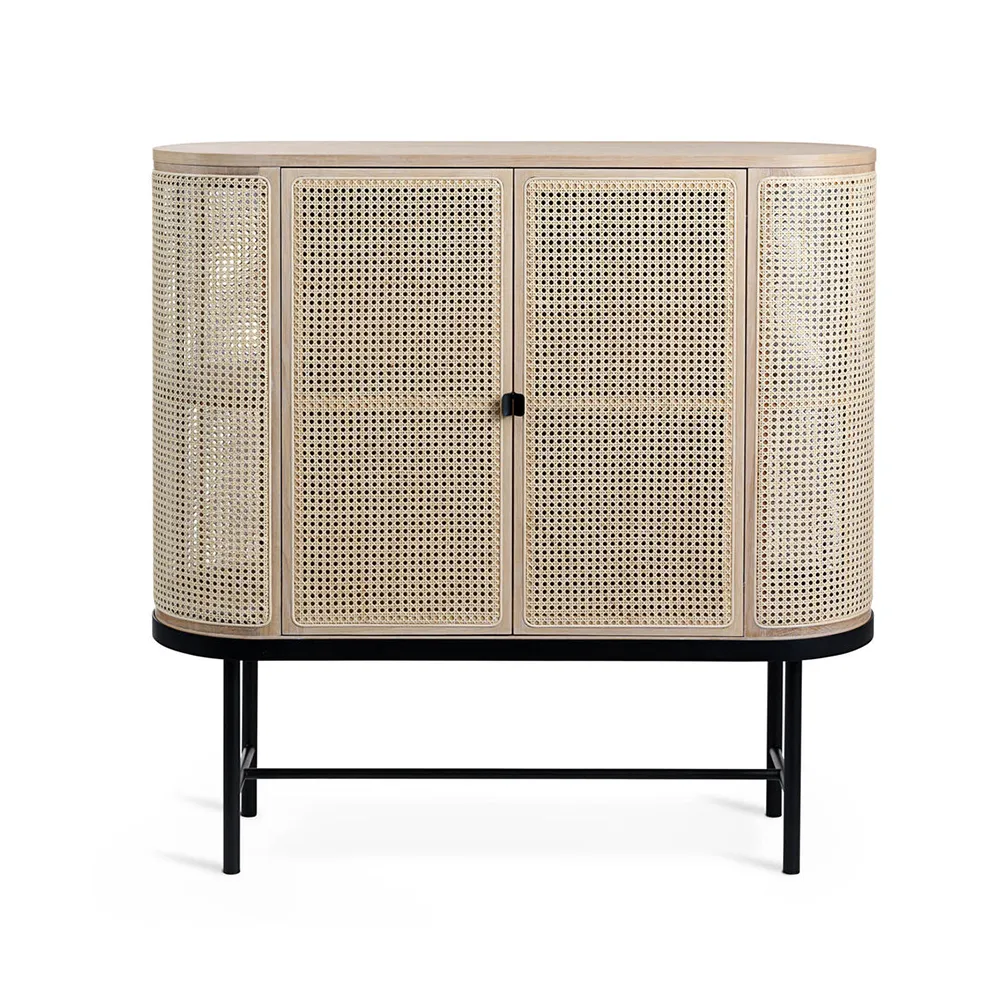 Tavolino Be My Guest, legno di rattan, rovere oliato chiaro, base in acciaio nero Warm Nordic