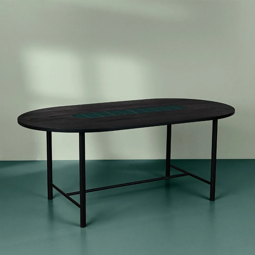 Tavolo da pranzo Be My Guest, rovere oliato nero, struttura in acciaio nero, ceramica verde, 100x180 cm Warm Nordic
