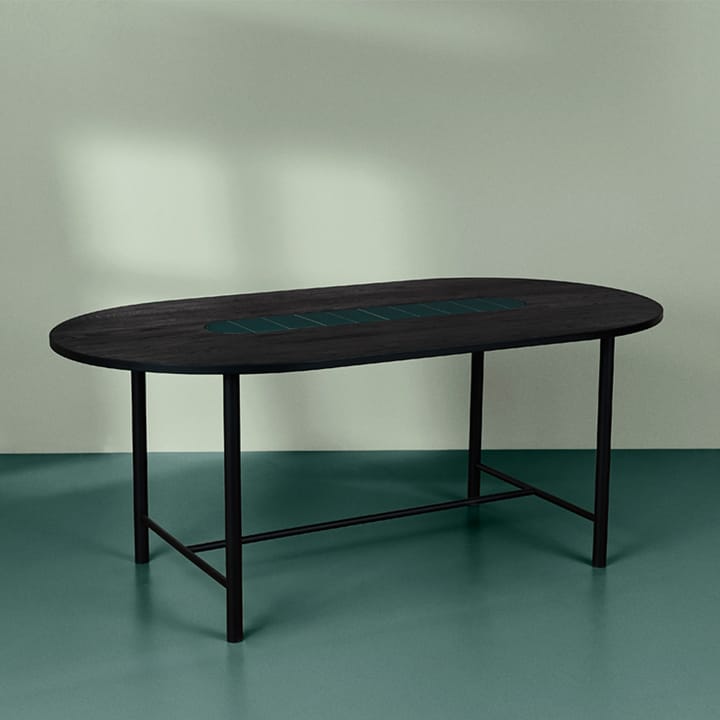 Tavolo da pranzo Be My Guest - rovere oliato nero, struttura in acciaio nero, ceramica verde, 100x180 cm - Warm Nordic