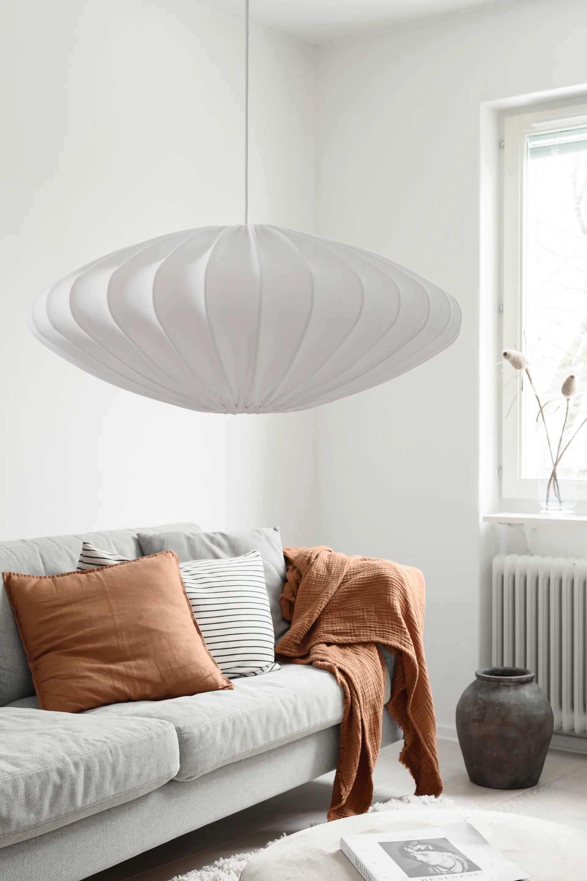 Paralume Ellipse 65 cm cotone, Bianco Watt & Veke
