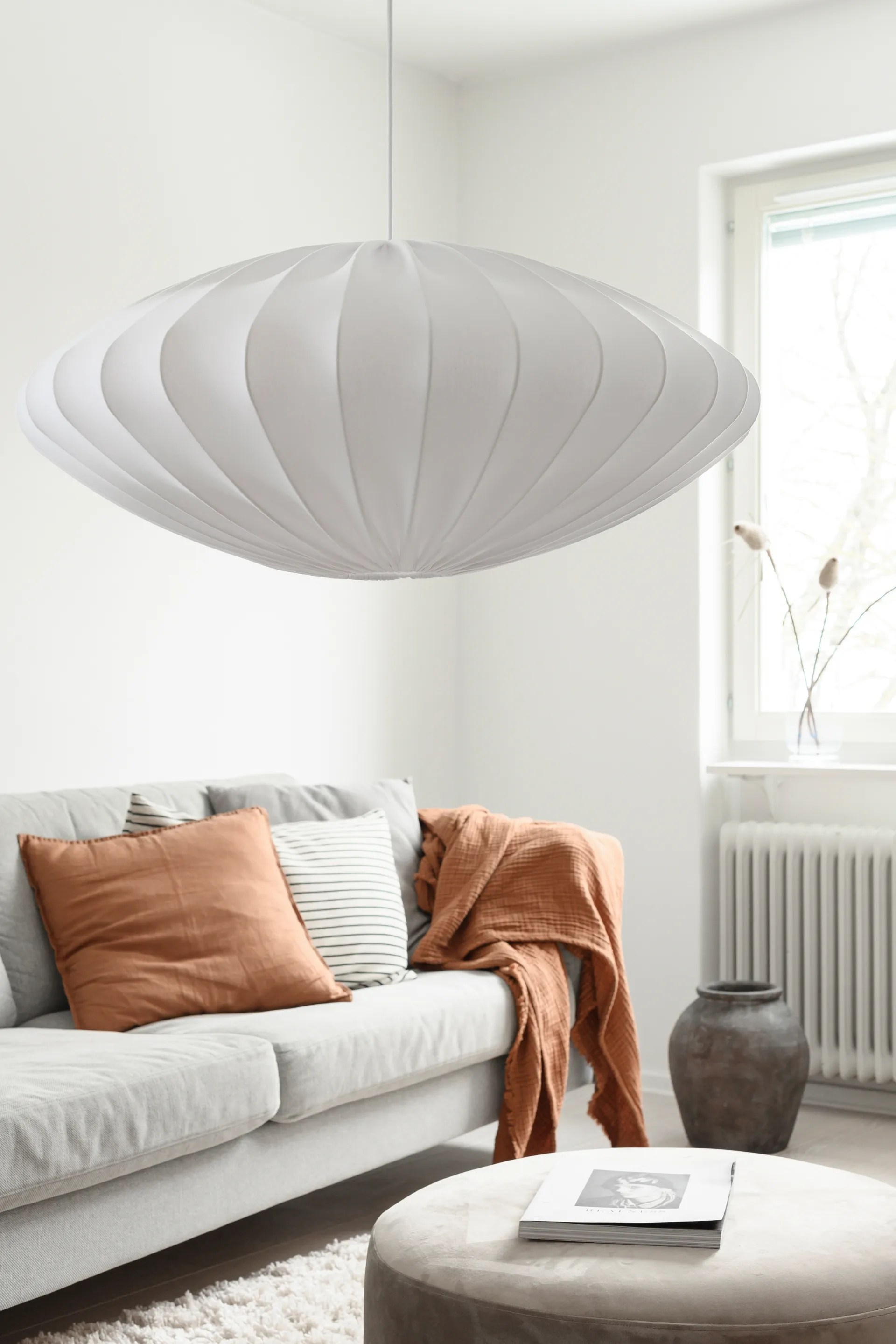 Paralume Ellipse da 80 cm in cotone, Bianco Watt & Veke