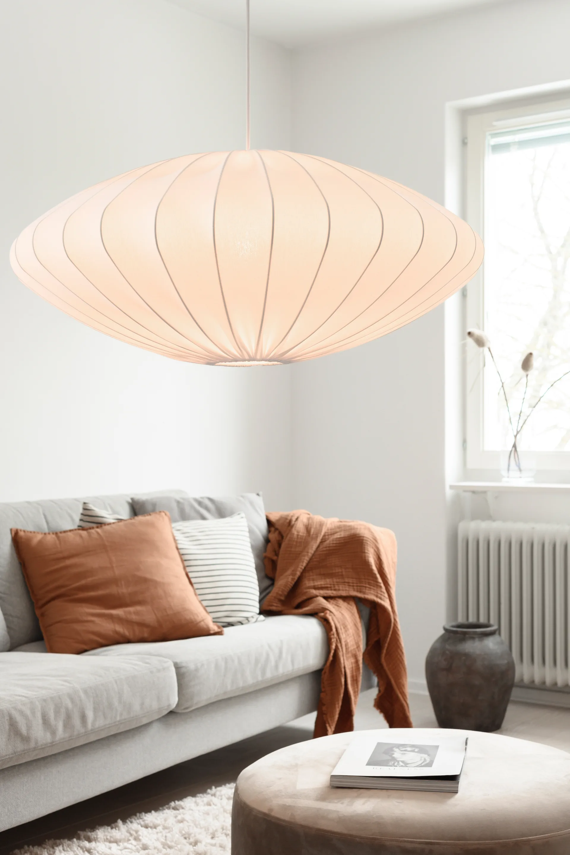 Paralume Ellipse da 80 cm in cotone, Bianco Watt & Veke