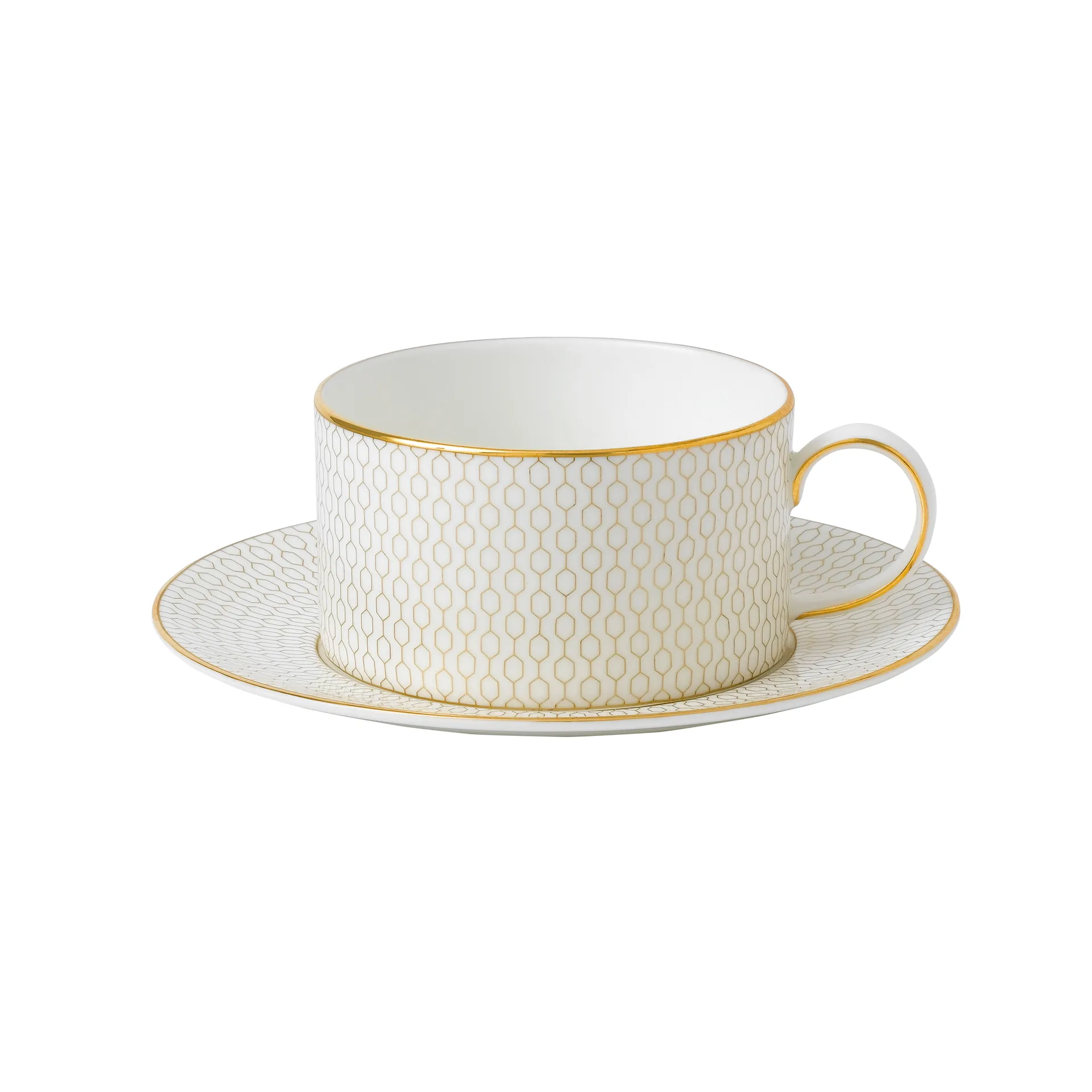 Tazza da tè Arris con piattino, bianco Wedgwood