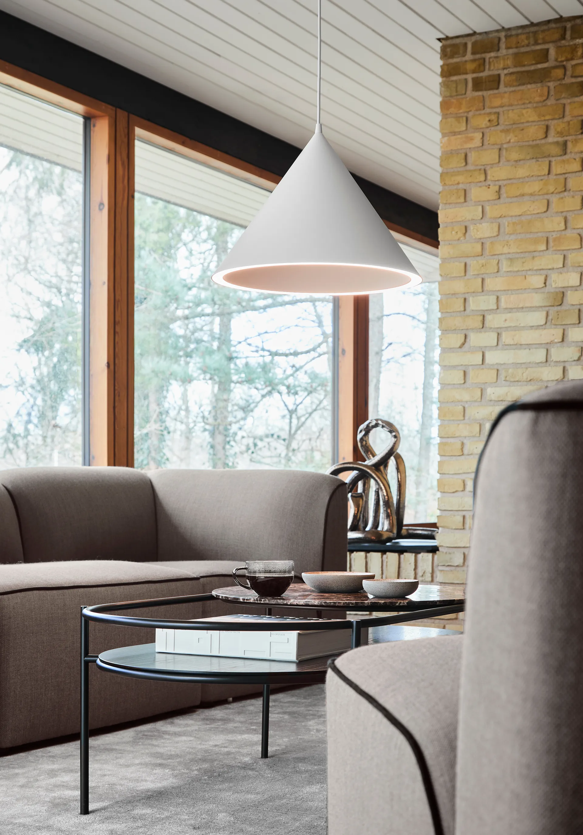 Lampadario Annular large, White Woud