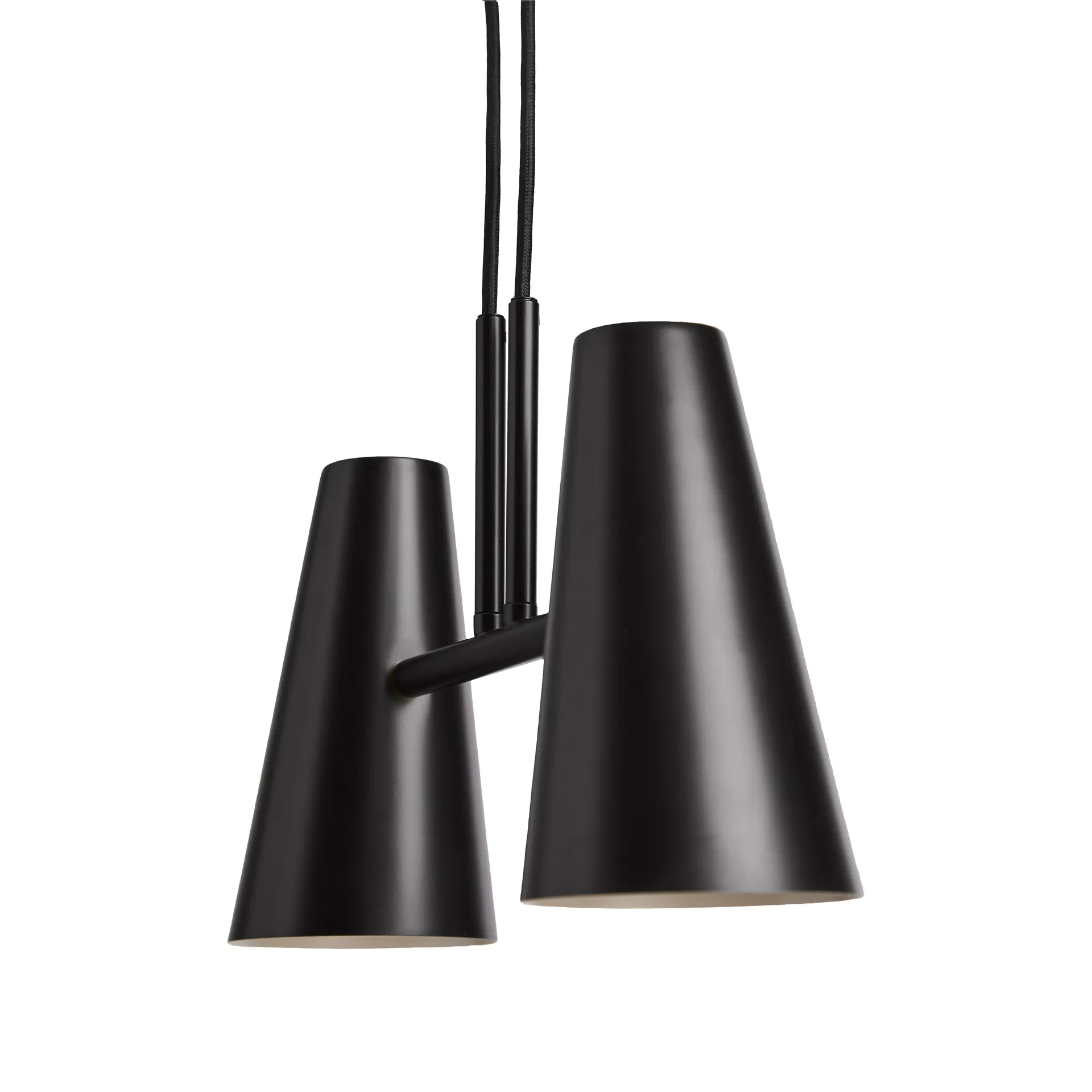 Lampadario Cono 2 paralumi, Nero Woud