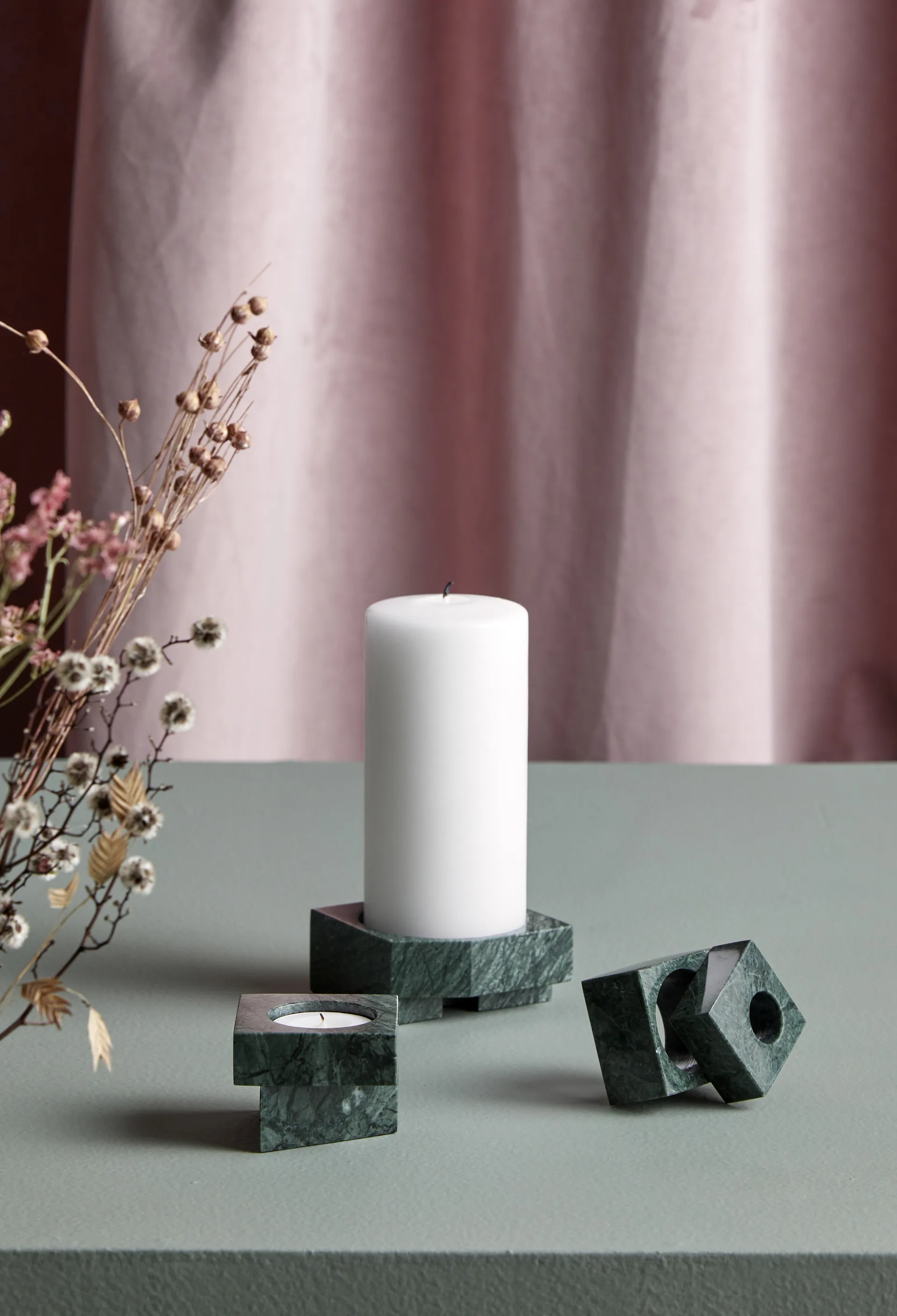 Portacandele in marmo Jeu de dés 1, Verde Woud