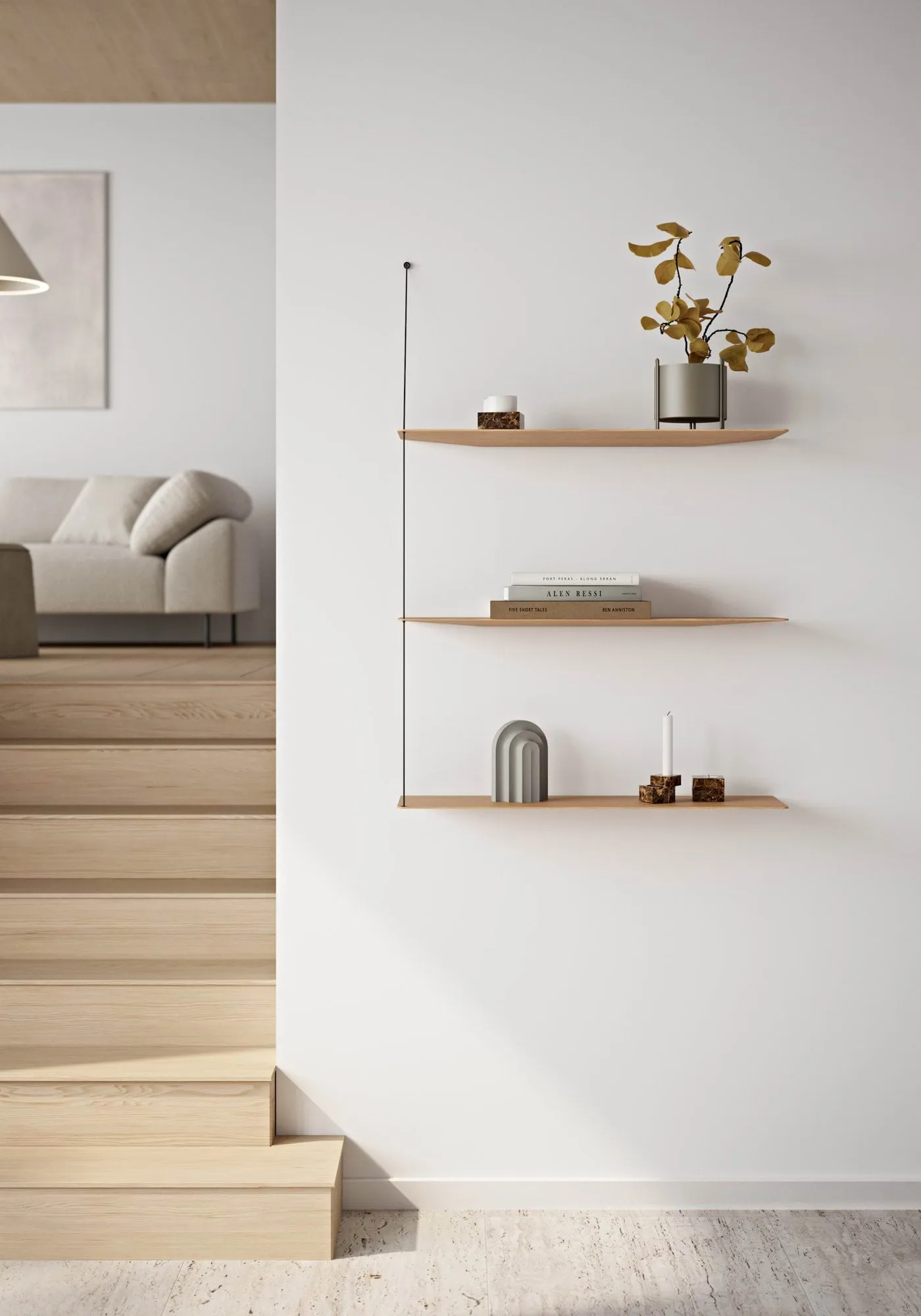 Scaffale Stedge, Rovere nero-ottone, 60 cm, 3 ripiani Woud