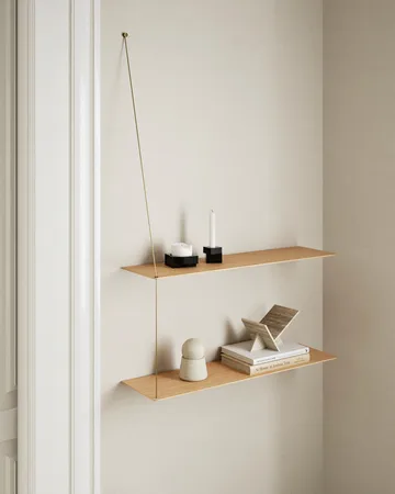 Scaffale Stedge - Rovere sbiancato-ottone, 80 cm, 2 ripiani - Woud