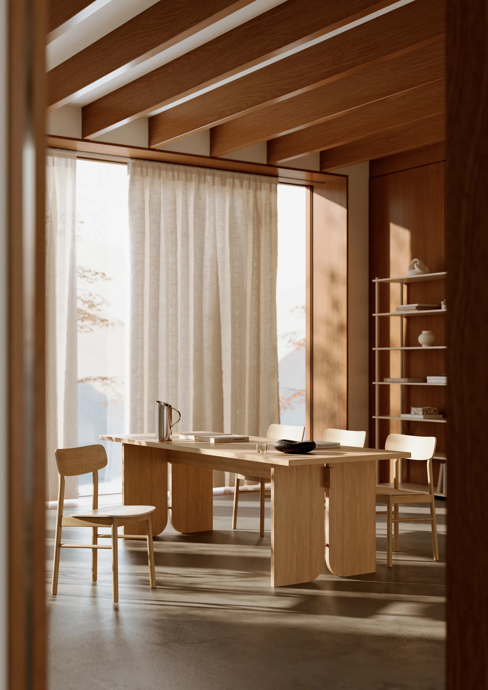 Tavolo da pranzo Kimono 240x90 cm, Rovere laccato pigmentato bianco Woud