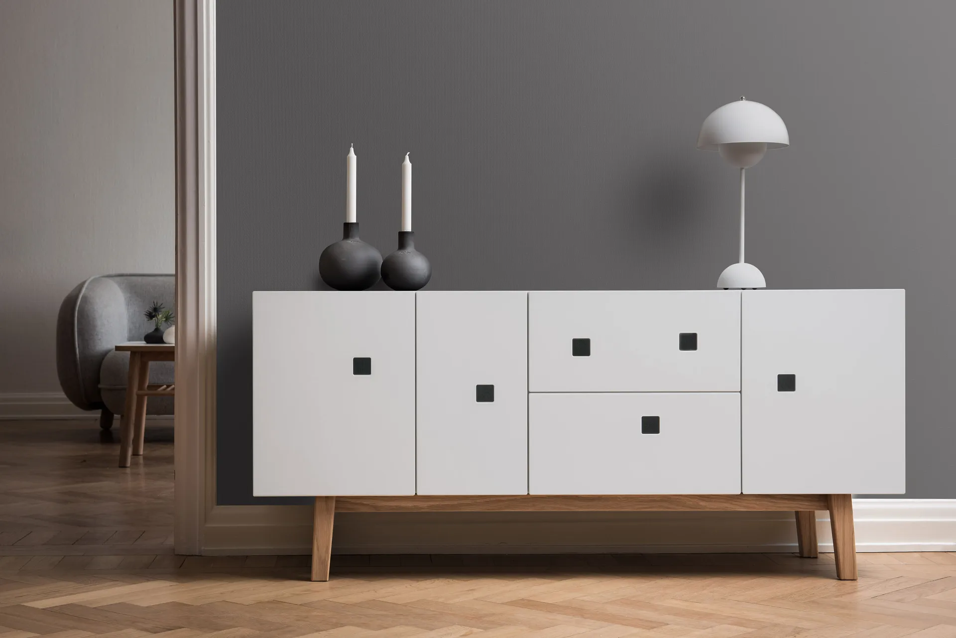 Cassapanca Peep M2, bianco, retrò, struttura in rovere Zweed